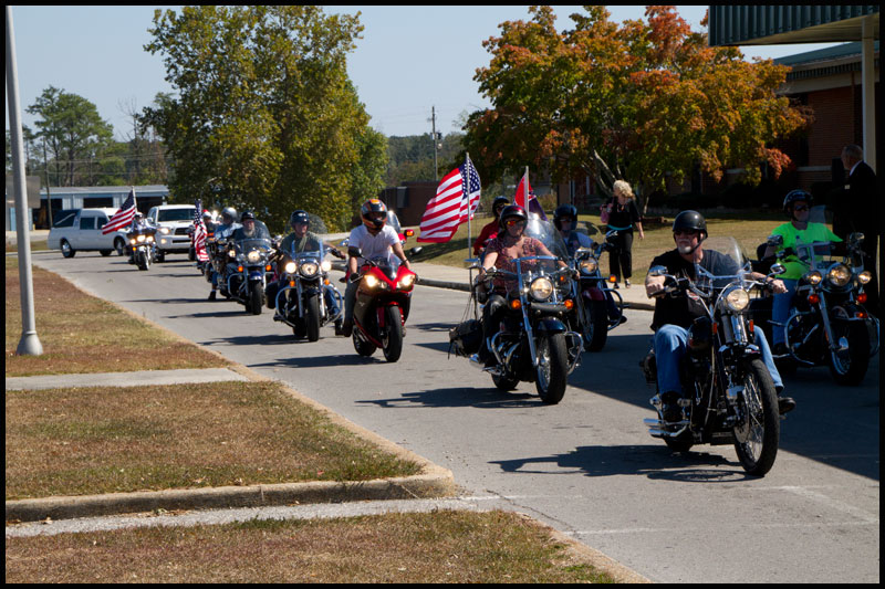 Patriot Guard Riders escorting Mark's body to funeral